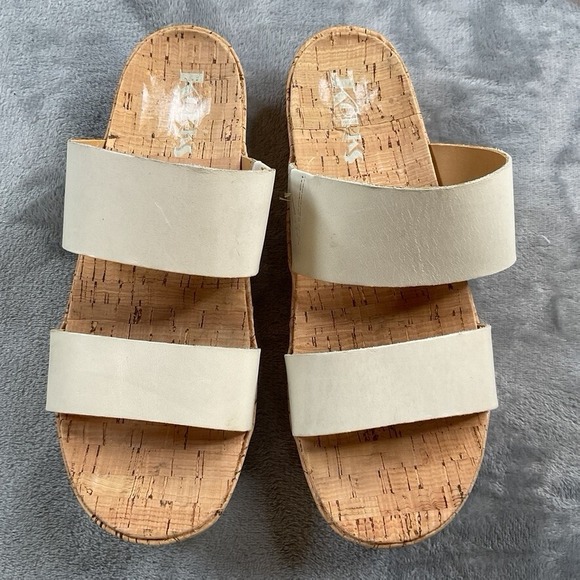 Korks Sandals Womens 9 M Tidal Slide Flats Double Strap Tan Leather Wedge Q42101 - Picture 2 of 16